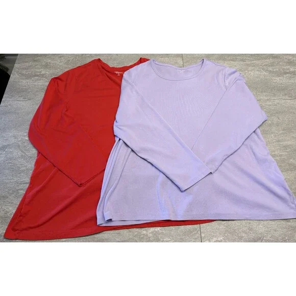 Lot of Lands End 3X Long Sleeve T-Shirts Cotton Valetine Red Purple Amethyst - Picture 1 of 13